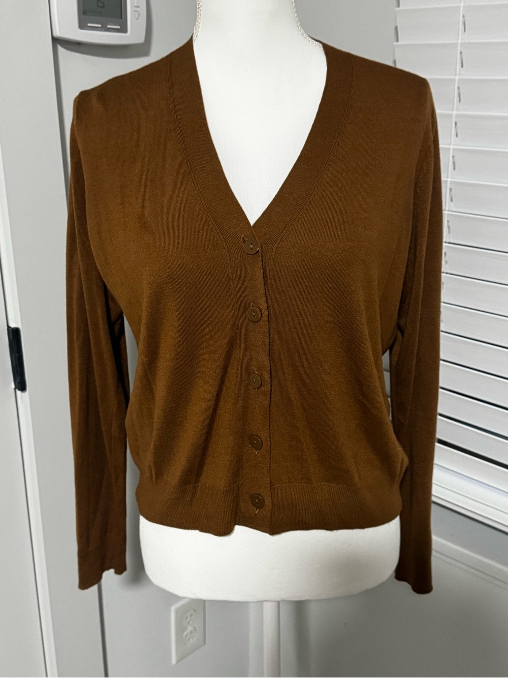 Mango Women's Chestnut Brown V-Neck Button Cardigan
